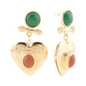 BEN AMUN Made In Usa Gold Plated Heart Locket Stone Earrings